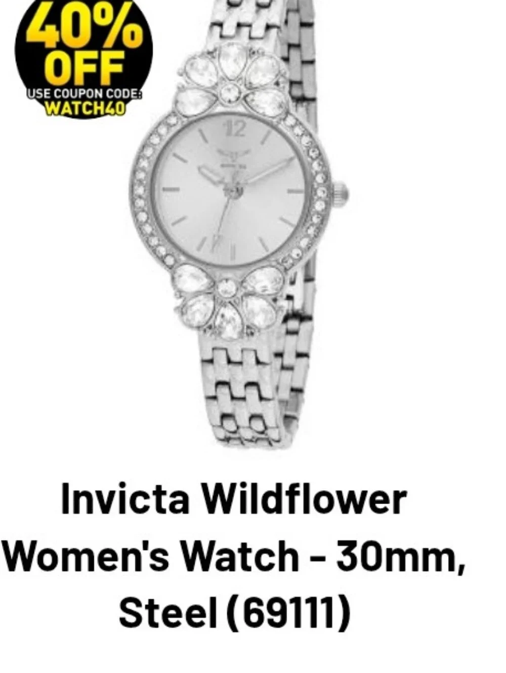 Invicta Silver Crystal Floral Accent Women's Watch - Picture 6 of 6